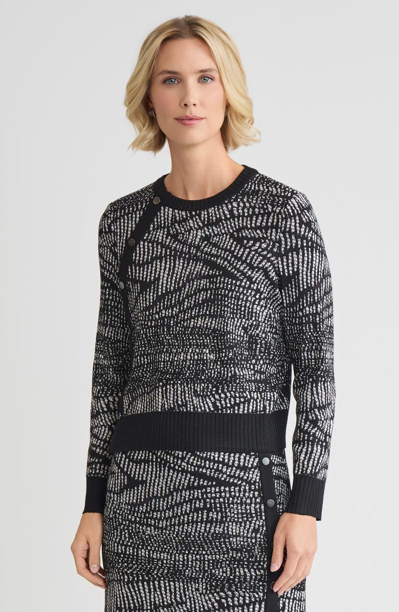 Misook Abstract Animal Print Soft Knit Sweater, Main, color, Black/White