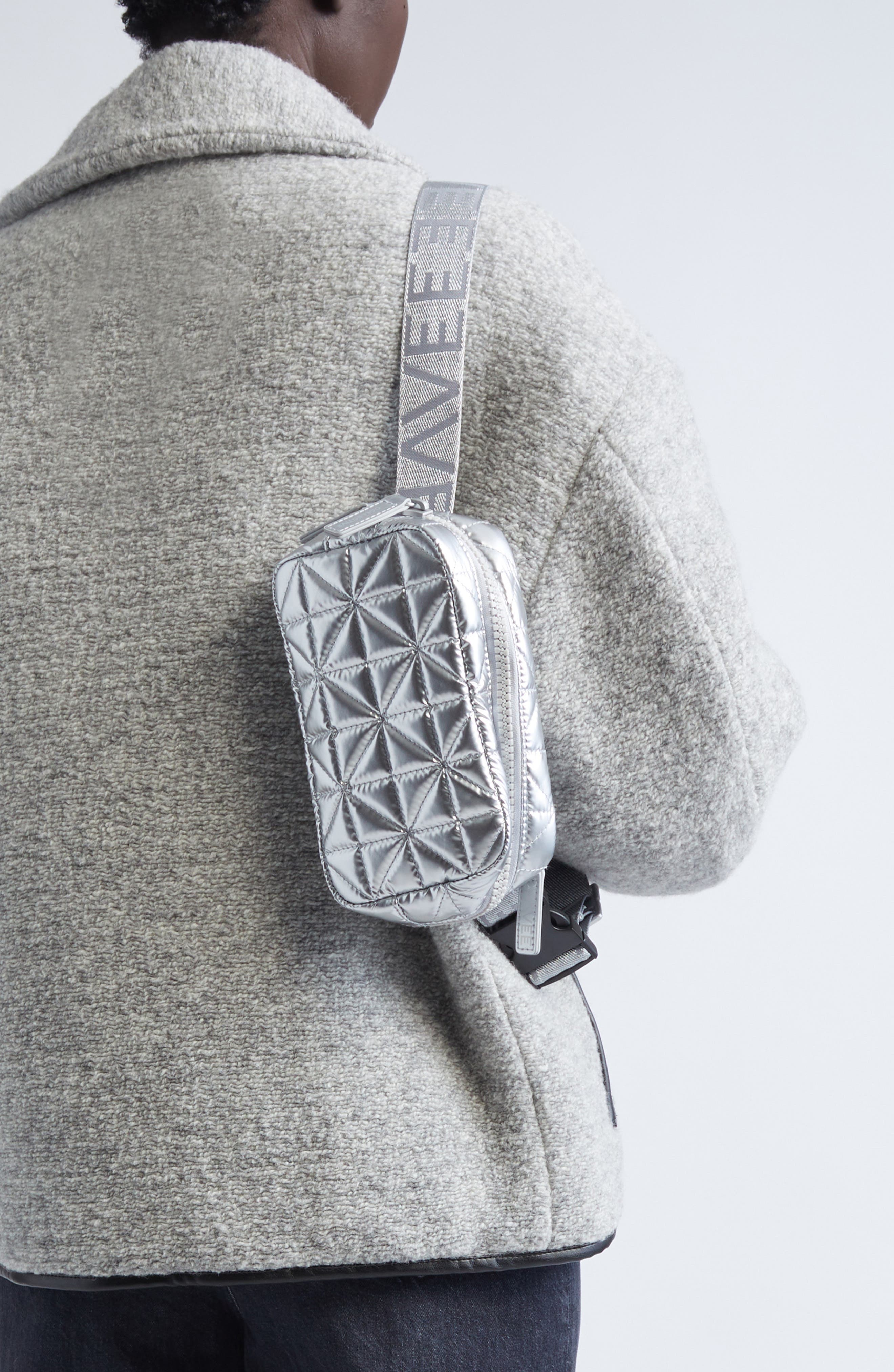 VeeCollective Vee Water Repellent Quilted Metallic Nylon Belt Bag, Alternate, color, 