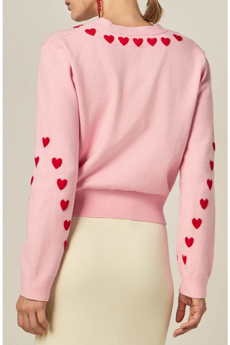 Heart V-Neck Crop Cardigan, Alternate, color, PINKRED