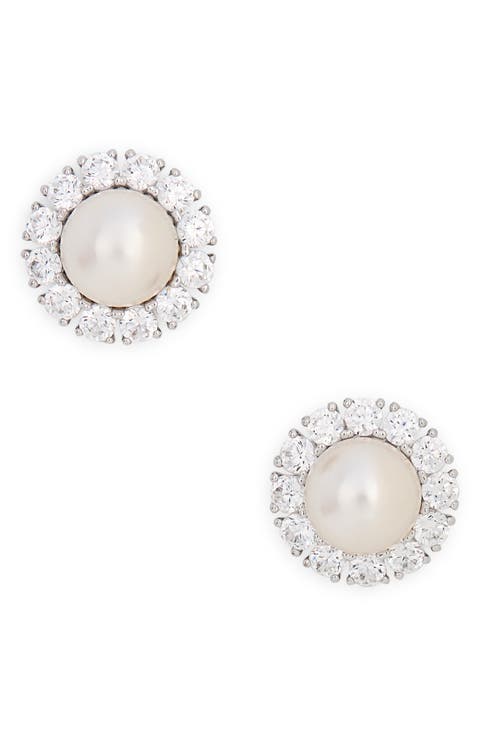 Chiara Faux Pearl & Cubic Zirconia Halo Stud Earrings