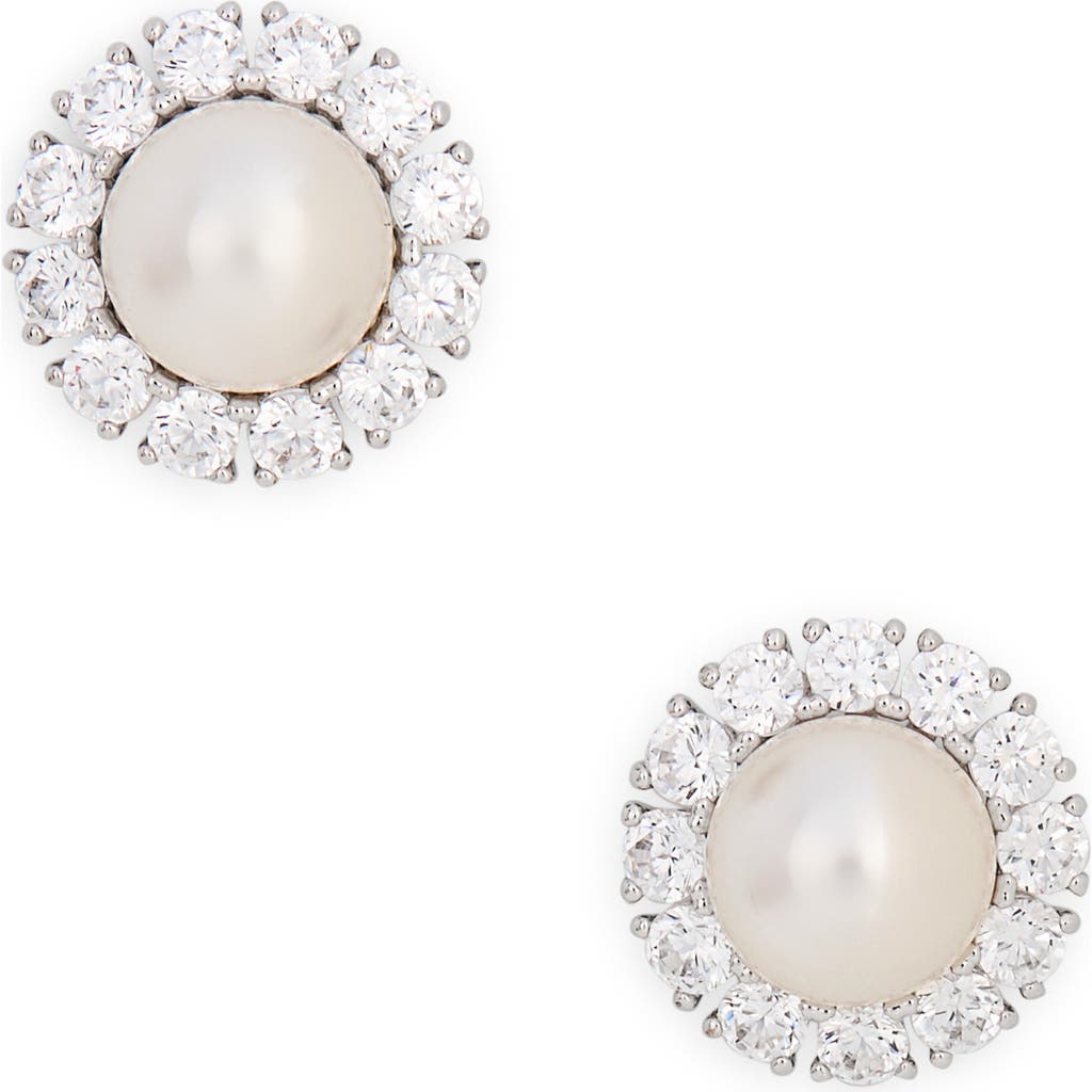 Nadri Chiara Faux Pearl & Cubic Zirconia Halo Stud Earrings In White