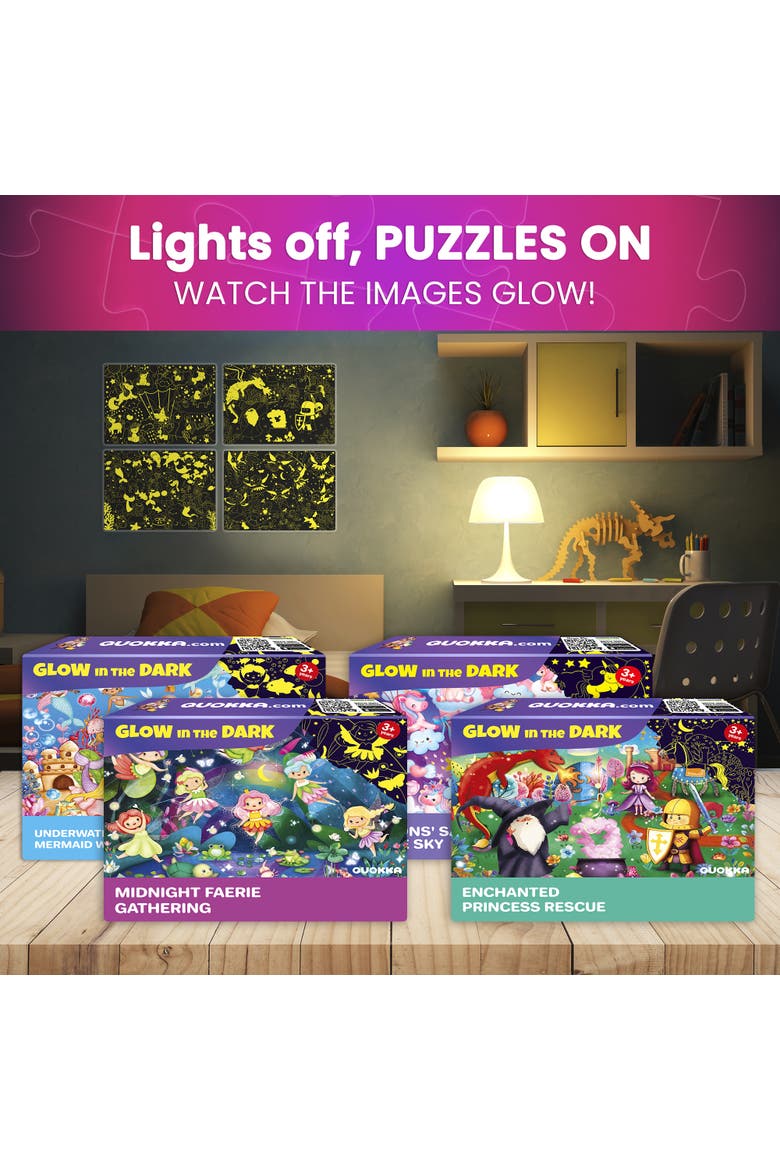4-Pack 60-Piece Glow-in-the-Dark Kids Jigsaw Puzzles - Fantasy Themes, Alternate, color, 4x60Girls