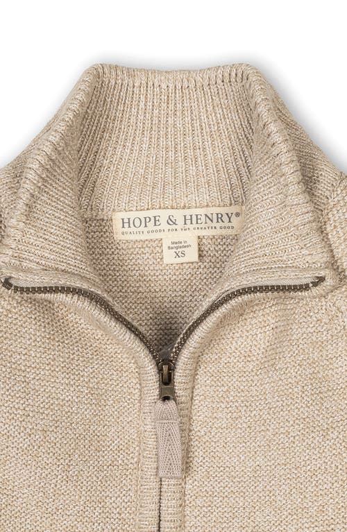 Hope & Henry Kids' Organic Long Sleeve Full Zip Raglan Mock Neck Sweater In Neutral