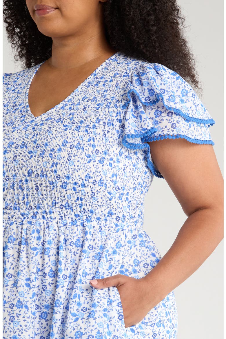Maisie Floral Midi Dress, Alternate, color, WHITE/ BLUE COMBO