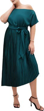 City Chic Payton Pleated One-Shoulder Maxi Dress
