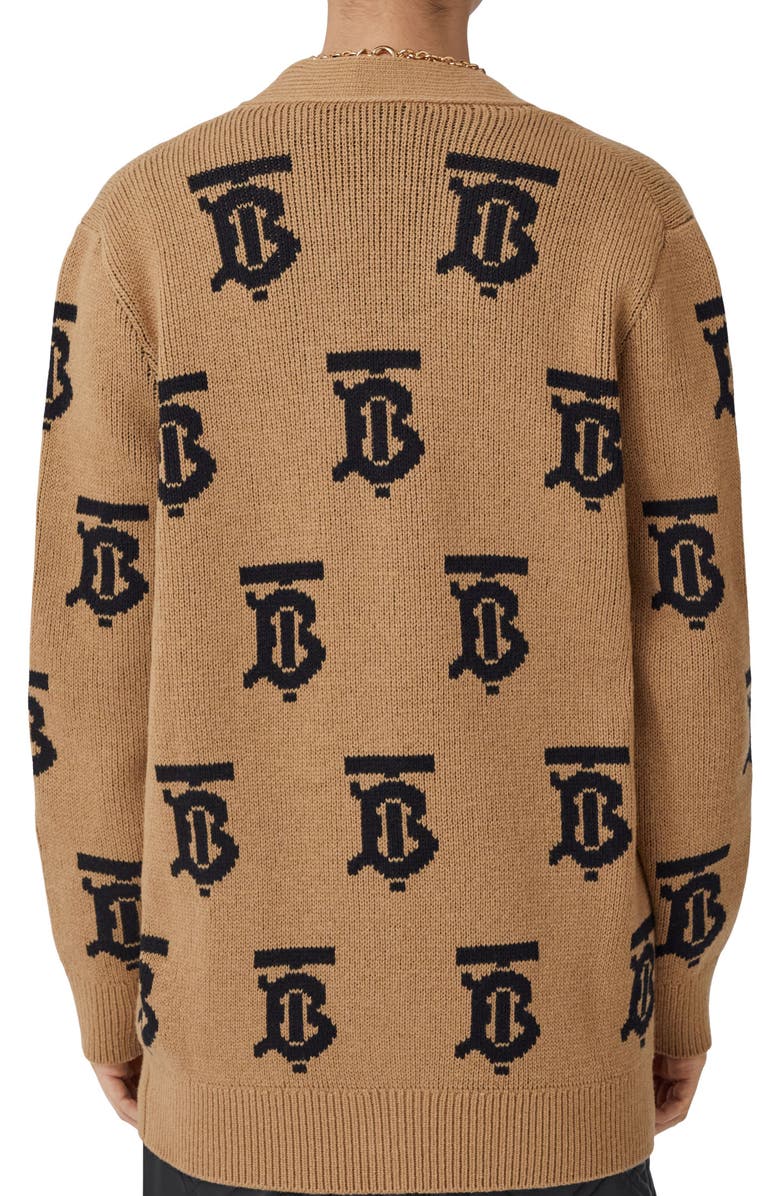 Burberry Nadine TB Monogram Wool Cardigan, Alternate, color, 