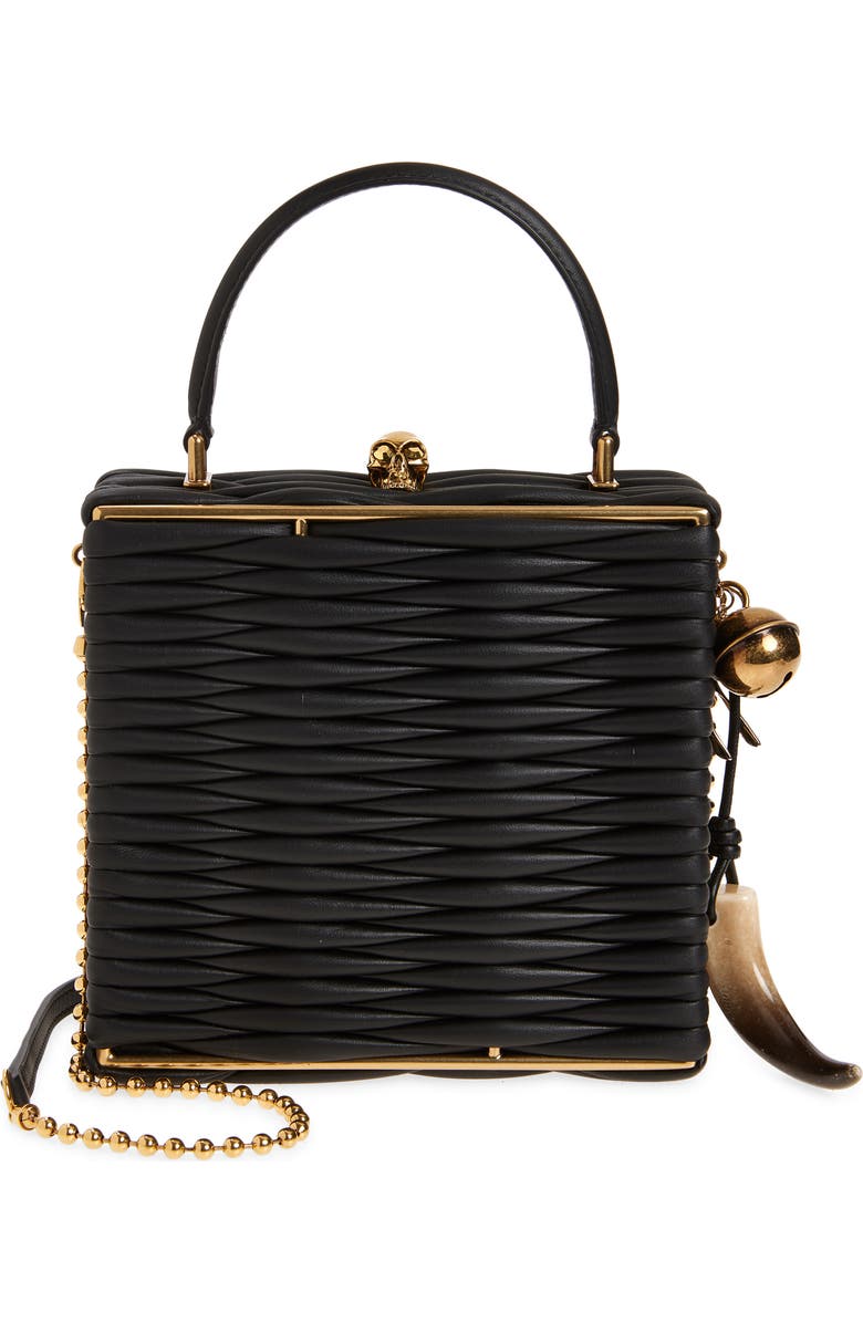 McQueen Skull Frame Leather Handbag, Main, color, 1000 Black/ Gold