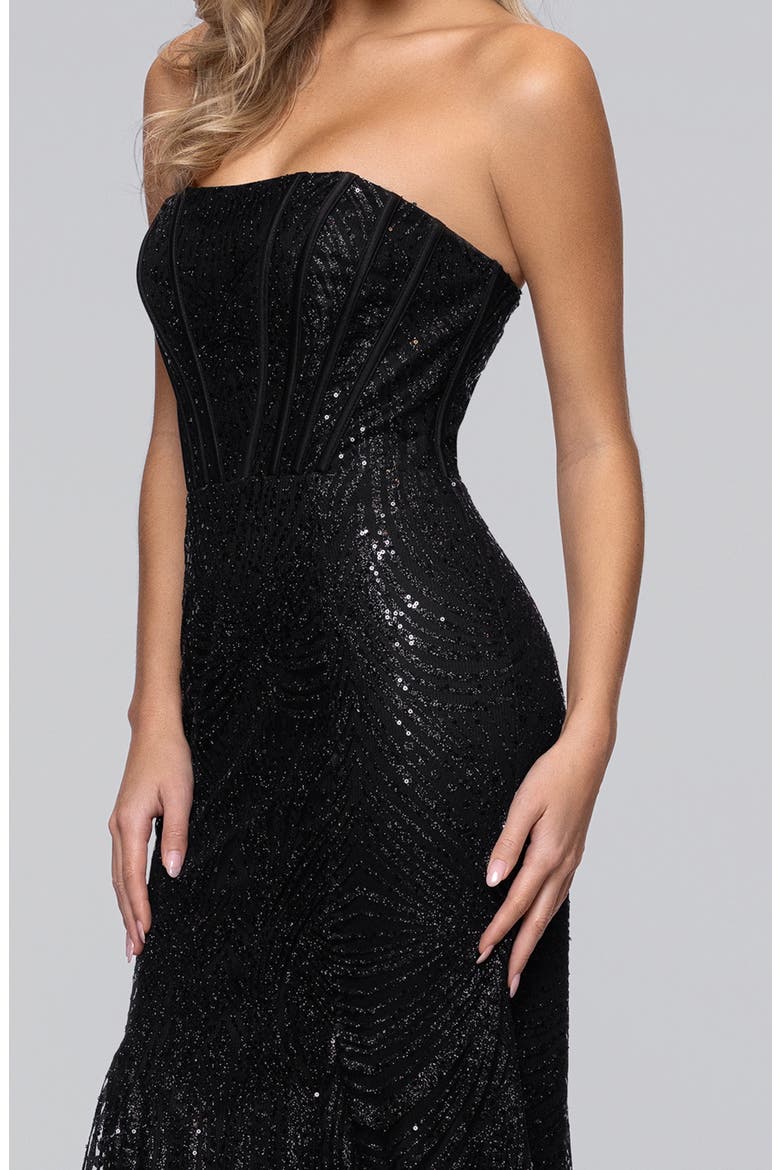 Sequin Strapless Corset Gown, Alternate, color, BLACK