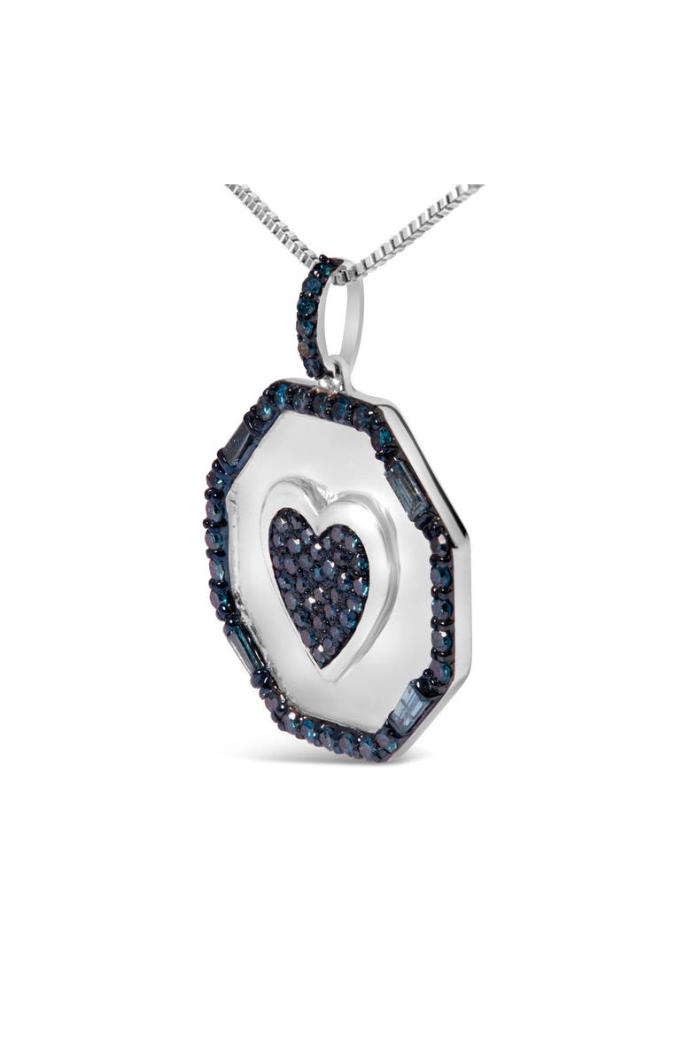 Haus of Brilliance Silver 5/8 Cttw Blue Diamond Mirror Plate Heart and Diamond Halo Pendant Necklace, Alternate, color, White