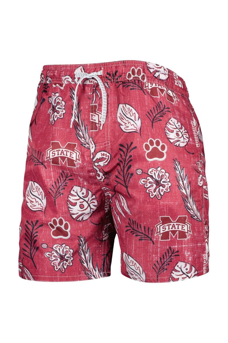 Men's Wes & Willy Maroon Mississippi State Bulldogs Vintage Floral Swim Trunks, Alternate, color, Maroon