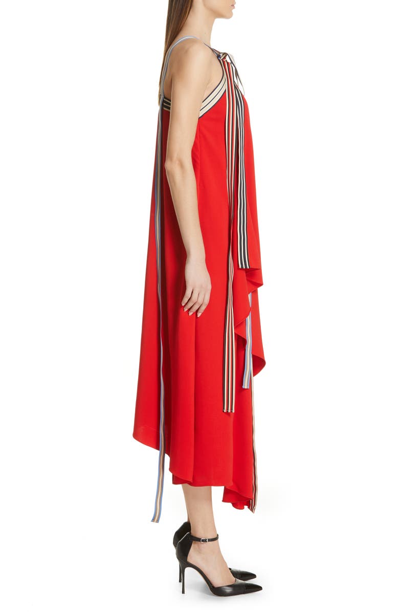 MONSE Grosgrain Tie Neck Asymmetrical Midi Dress, Alternate, color, 