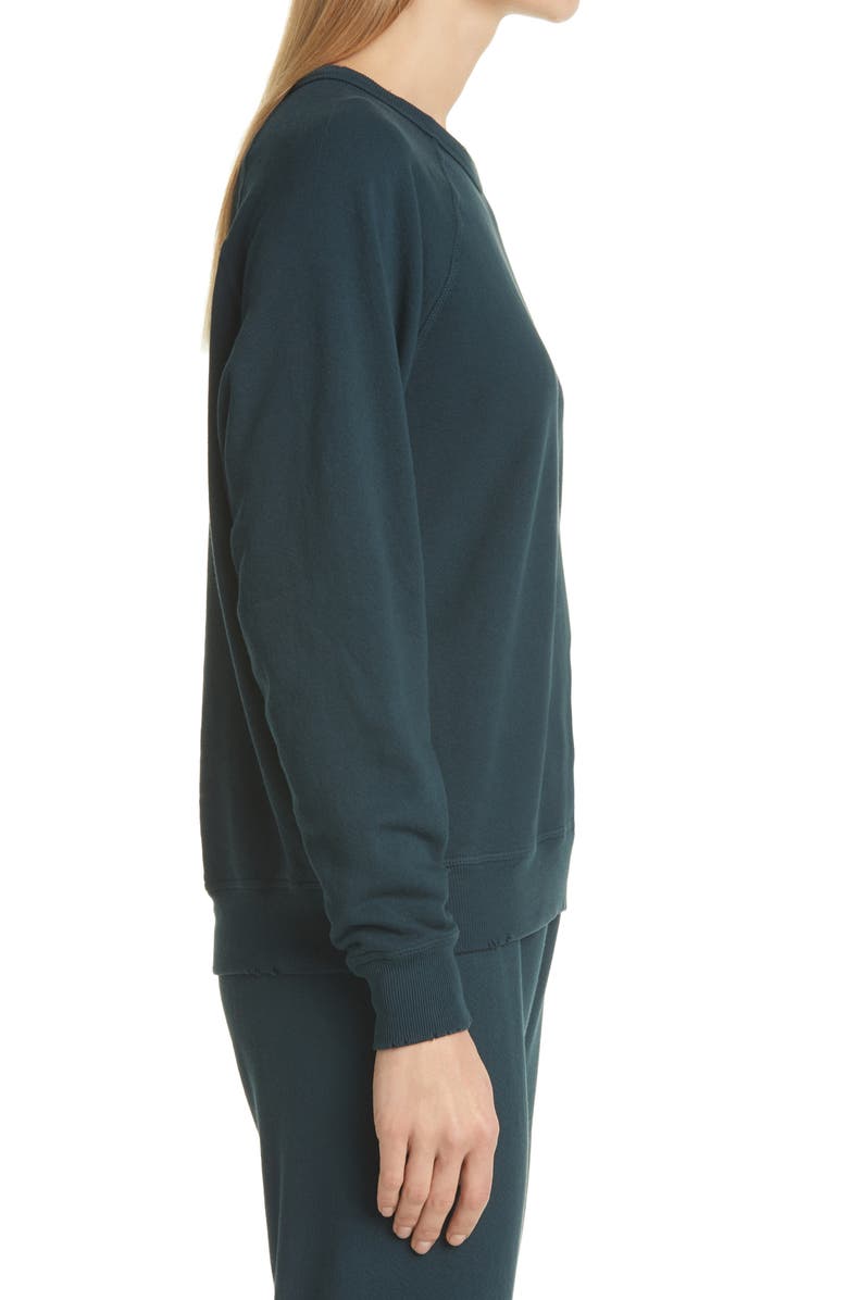 THE GREAT. College French Terry Sweatshirt, Alternate, color, Pine Needle