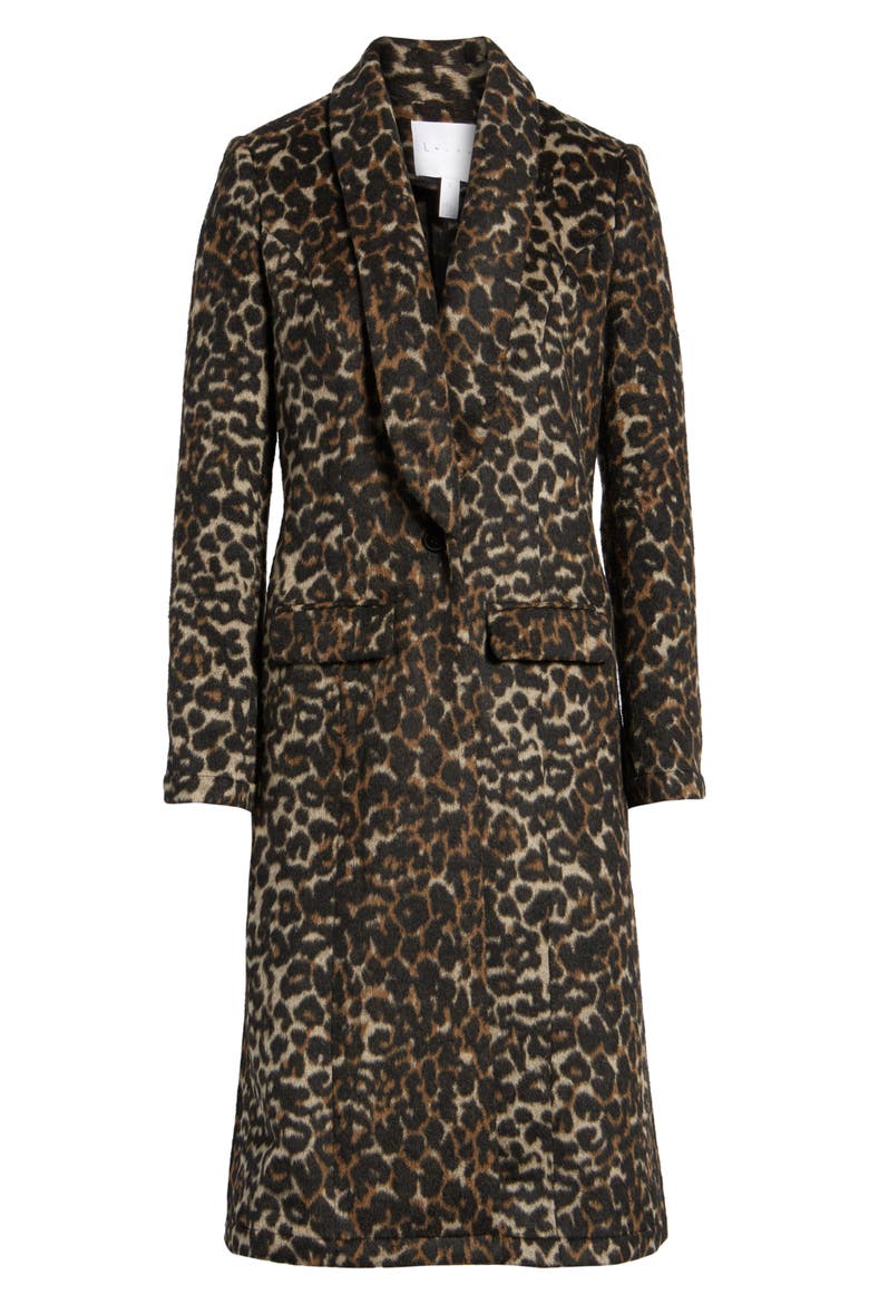 Longline Leopard Print Coat, Alternate, color, BLACK LEOPARD