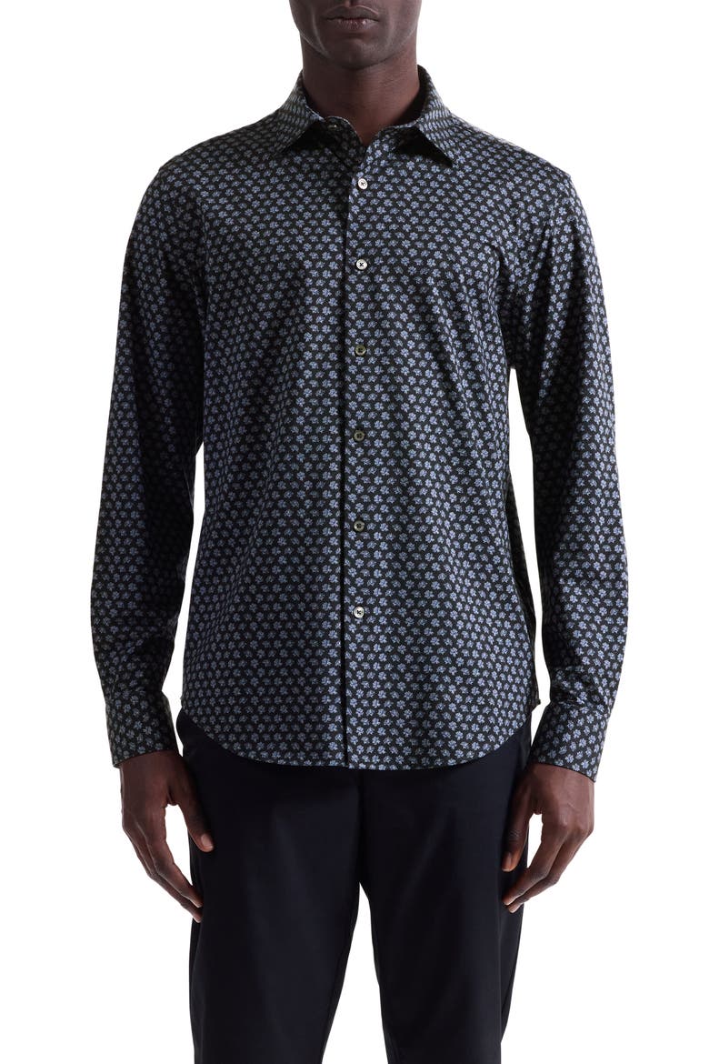 Jimmy OoohCotton® Floral & Chevron Print Button-Up Shirt, Main, color, ANTHRACITE