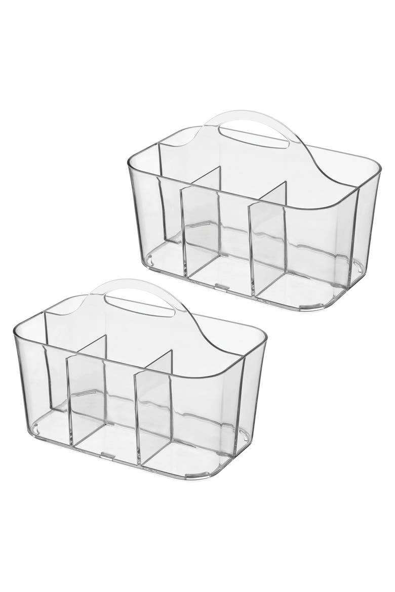 miDesign Small Plastic Divided Cosmetic Storage Organizer Caddy, 2 Pack, Main, color, Clear