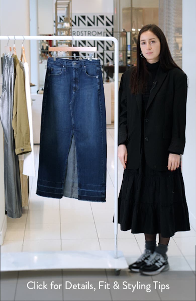 Davina Front Slit Denim Midi Skirt, sales video thumbnail