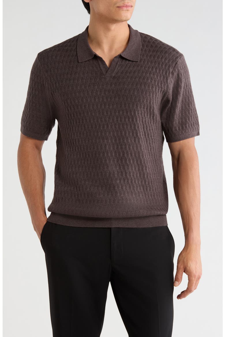 Rylan Johnny Collar Cotton Blend Polo Sweater, Main, color, ESPRESSO