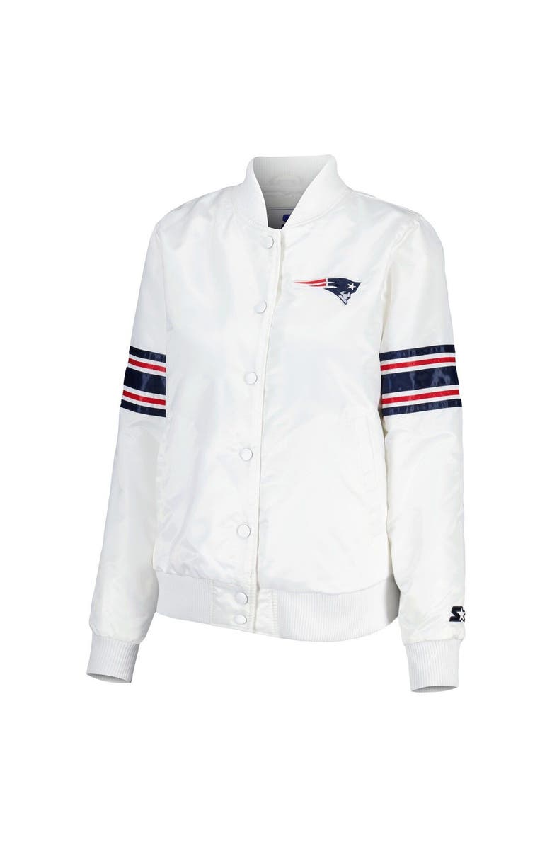 STARTER Women's Starter White New England Patriots Line Up Satin Full-Snap Varsity Jacket, Alternate, color, White