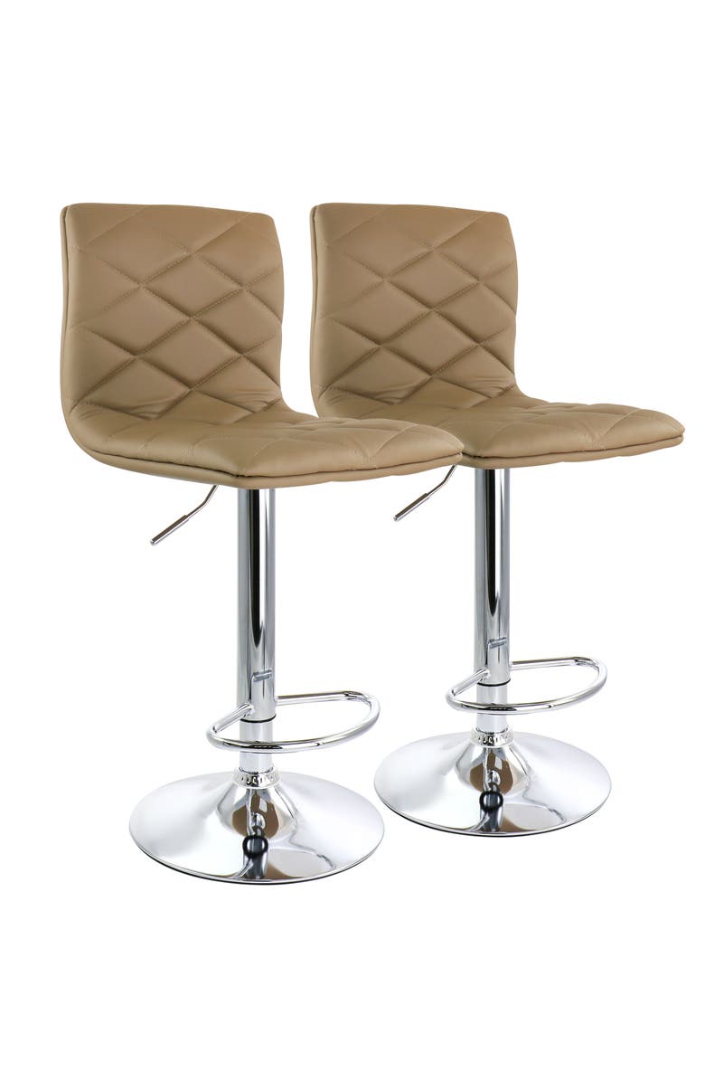 Elama 2 Piece Adjustable Diamond Tufted Faux Leather Bar Stool, Main, color, Camel