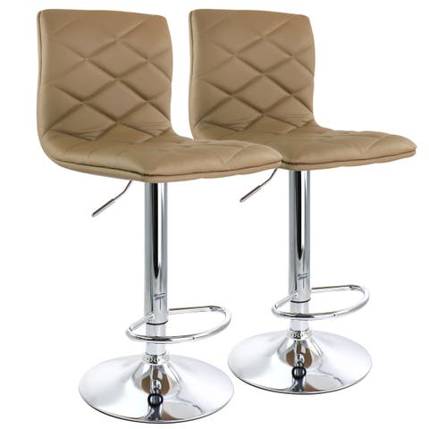 2 Piece Adjustable Diamond Tufted Faux Leather Bar Stool