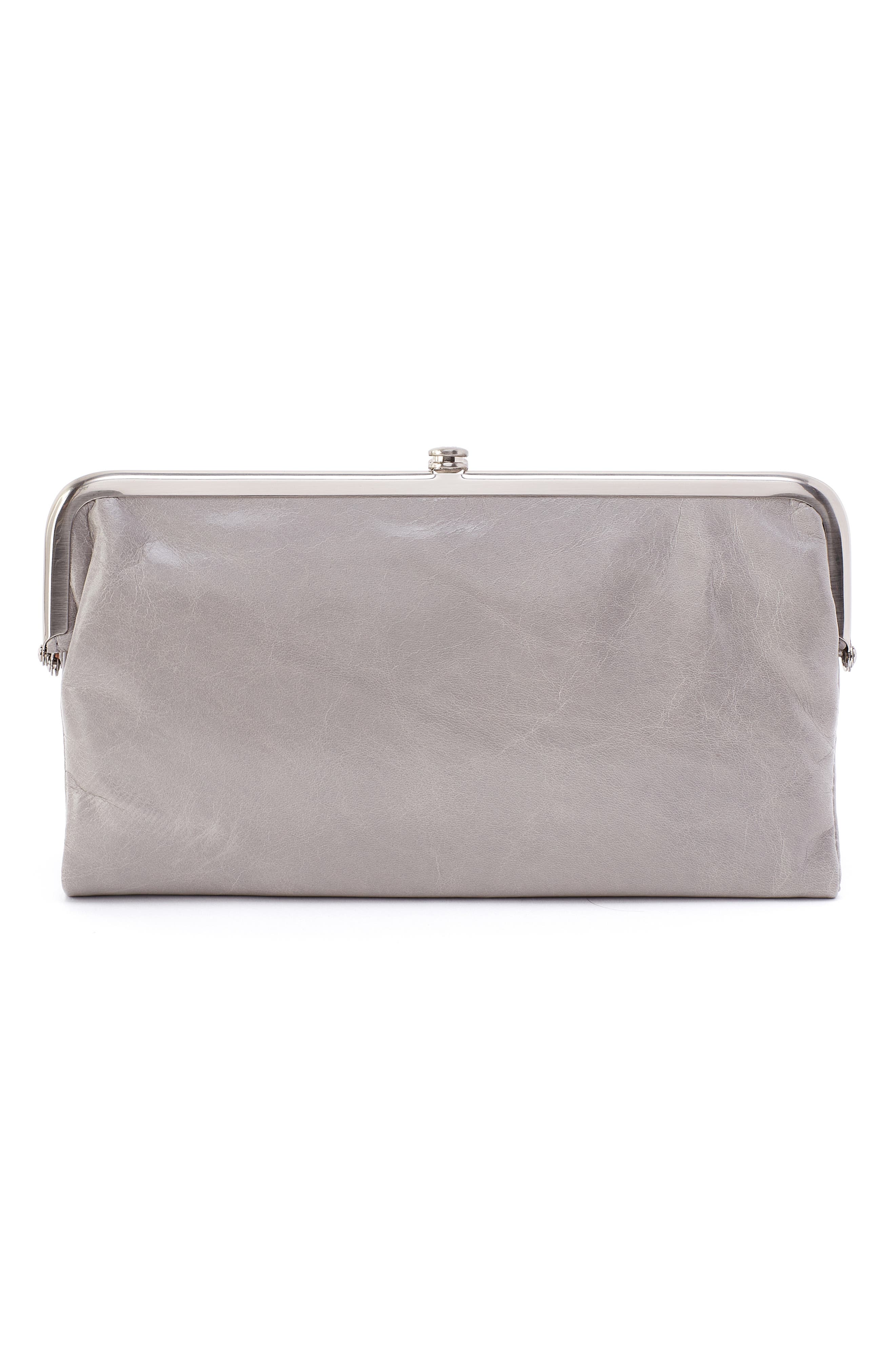 HOBO Lauren Leather Double Frame Clutch, Alternate, color, Light Grey