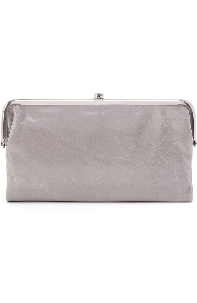 HOBO Lauren Leather Double Frame Clutch, Alternate, color, Light Grey
