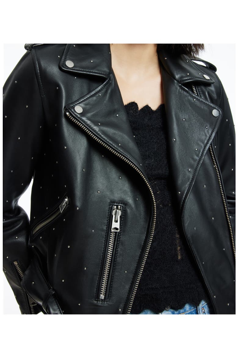 Balfern Studded Leather Biker Jacket, Alternate, color, BLACK