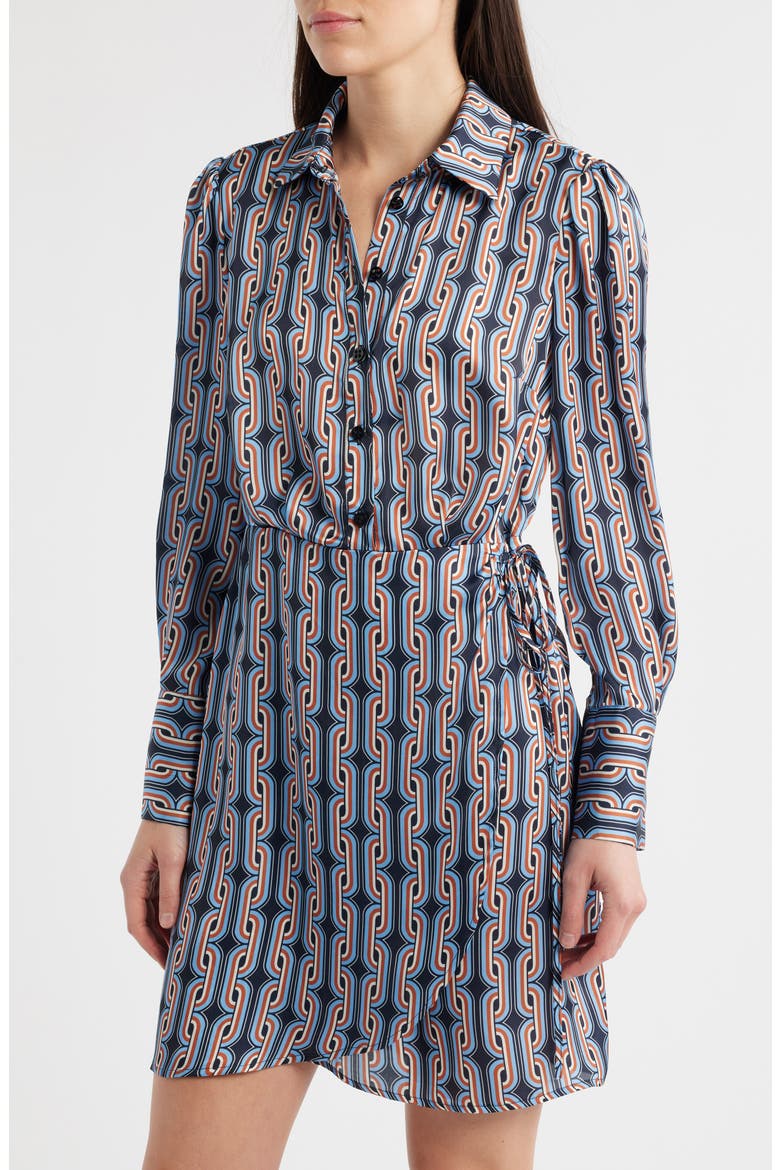 Retro Chain Long Sleeve Shirtdress, Alternate, color, BLUE MULTI