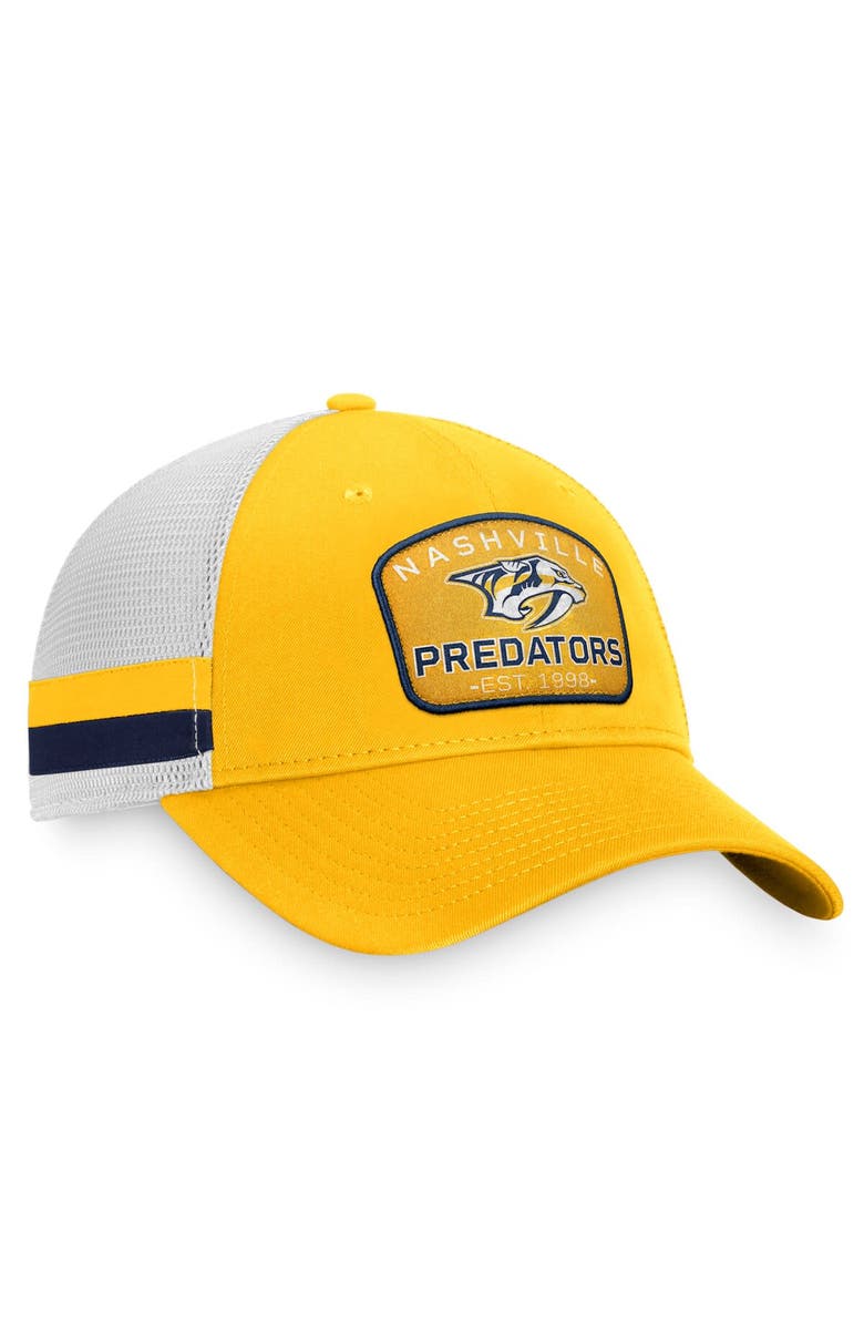 FANATICS Men's Fanatics Branded Gold/White Nashville Predators Fundamental Striped Trucker Adjustable Hat, Alternate, color,