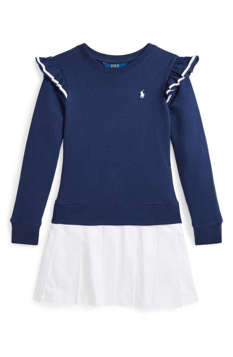 Ralph Lauren Kids' Ruffle Shoulder Mixed Media Dress, Main, color,