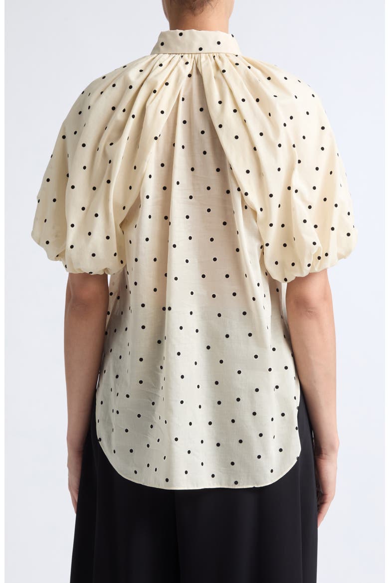Charlie Flocked Polka Dot Cotton Button-Up Shirt, Alternate, color, BLACK DOTS ON BEIGE