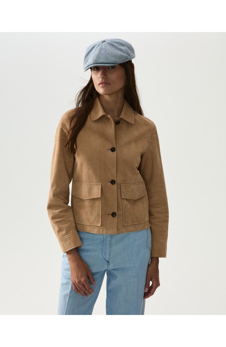 Fortela Maelle Suede Short Leather Jacket, Alternate, color, Beige