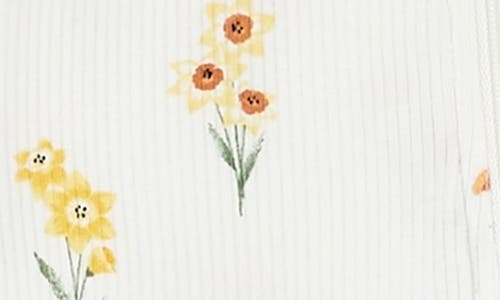 Firsts By Petit Lem Daffodil Print Cotton Rib One-piece Footed Pajamas In Off White