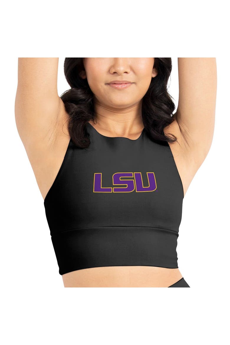 Women's Kadi Brand Black LSU Tigers Buttery Soft Midi Bra & Leggings Set, Alternate, color, Black