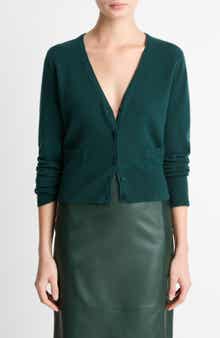 Vince Satin Button Wool & Cashmere Blend V-Neck Cardigan