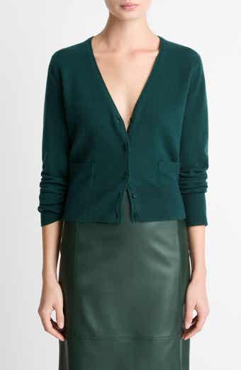 Vince Satin Button Wool & Cashmere Blend V-Neck Cardigan