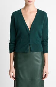 Vince Satin Button Wool & Cashmere Blend V-Neck Cardigan