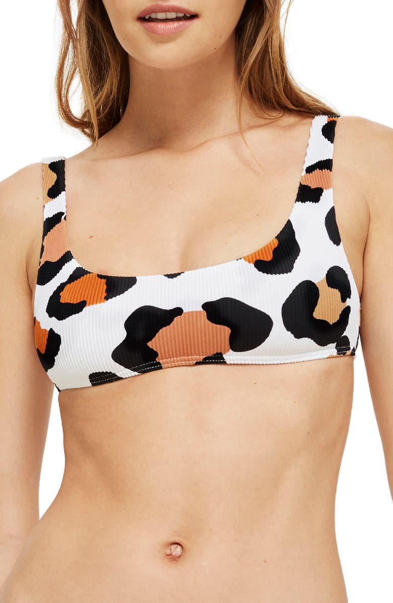 Topshop Leopard Ribbed Crop Bikini, Main, color,