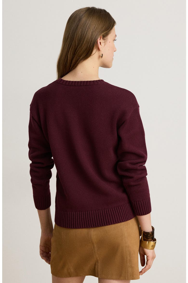 Intarsia Knit Cotton Crewneck Sweater, Alternate, color, BURGUNDY MULTI