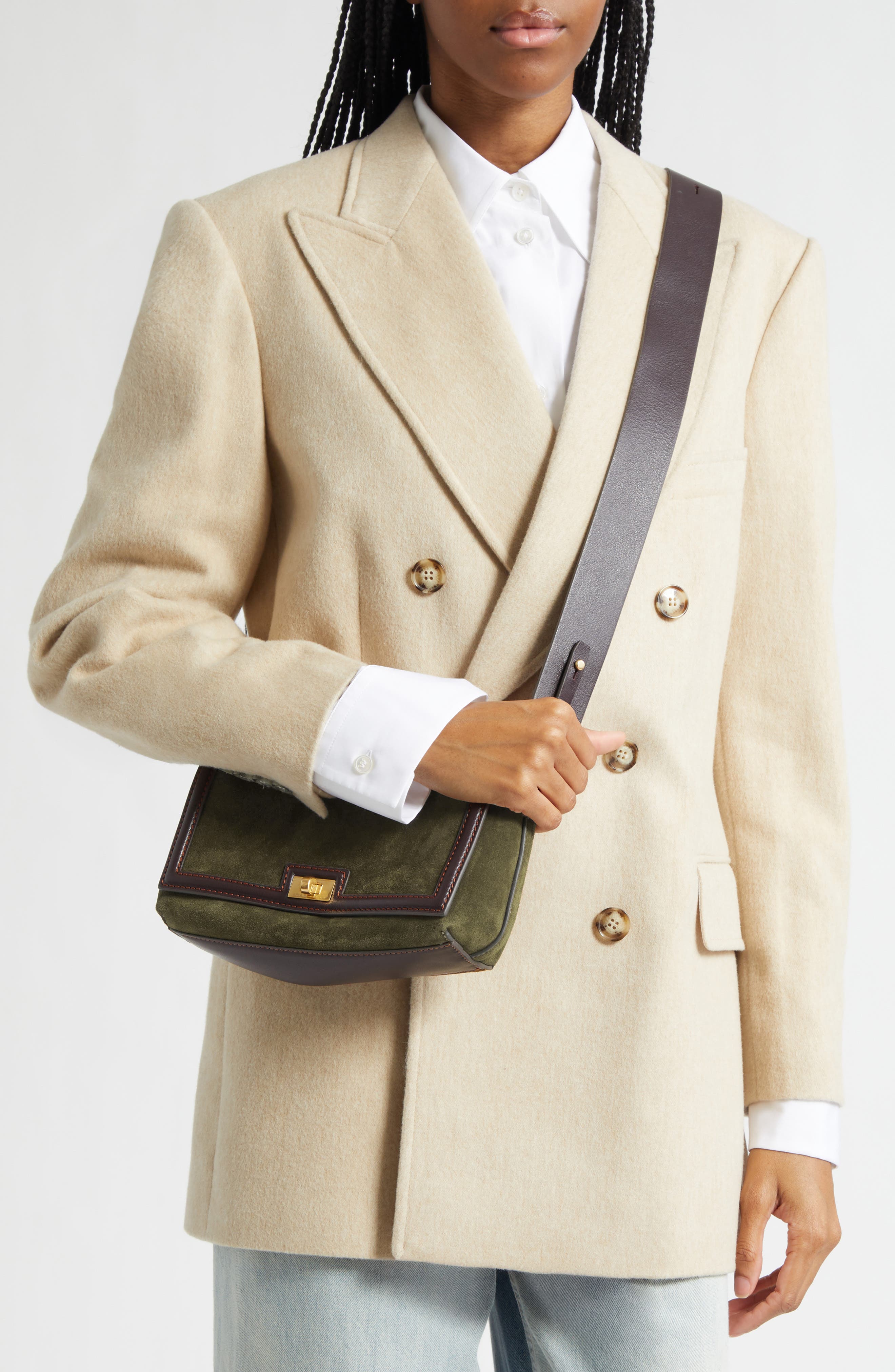 Anya Hindmarch Mortimer Suede Crossbody Bag, Alternate, color, Bonsai / Grape