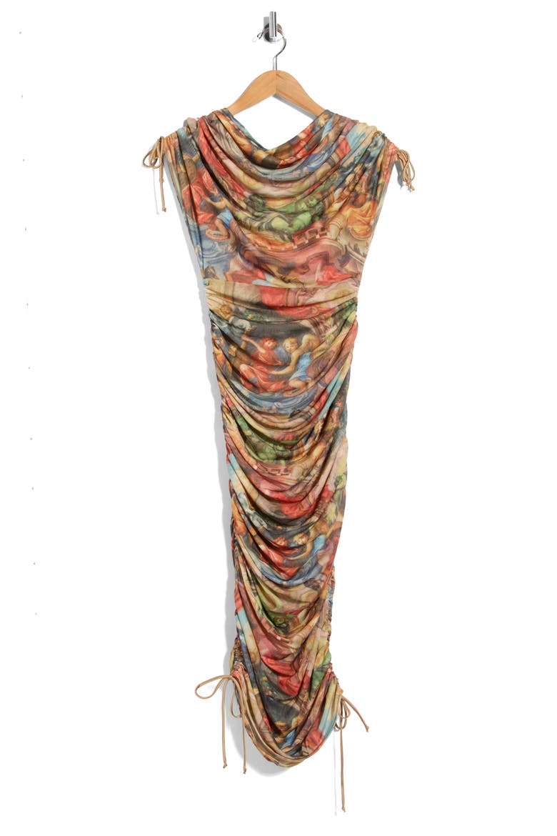 Georgia Ruched Mesh Midi Dress, Alternate, color, GAUDI PRINT