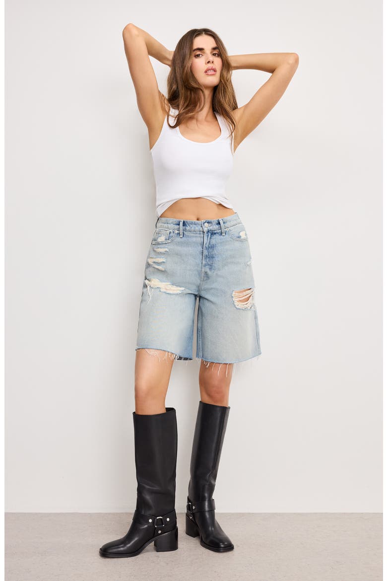 Good Extreme High Waist Denim Barrel Shorts, Alternate, color, INDIGO809