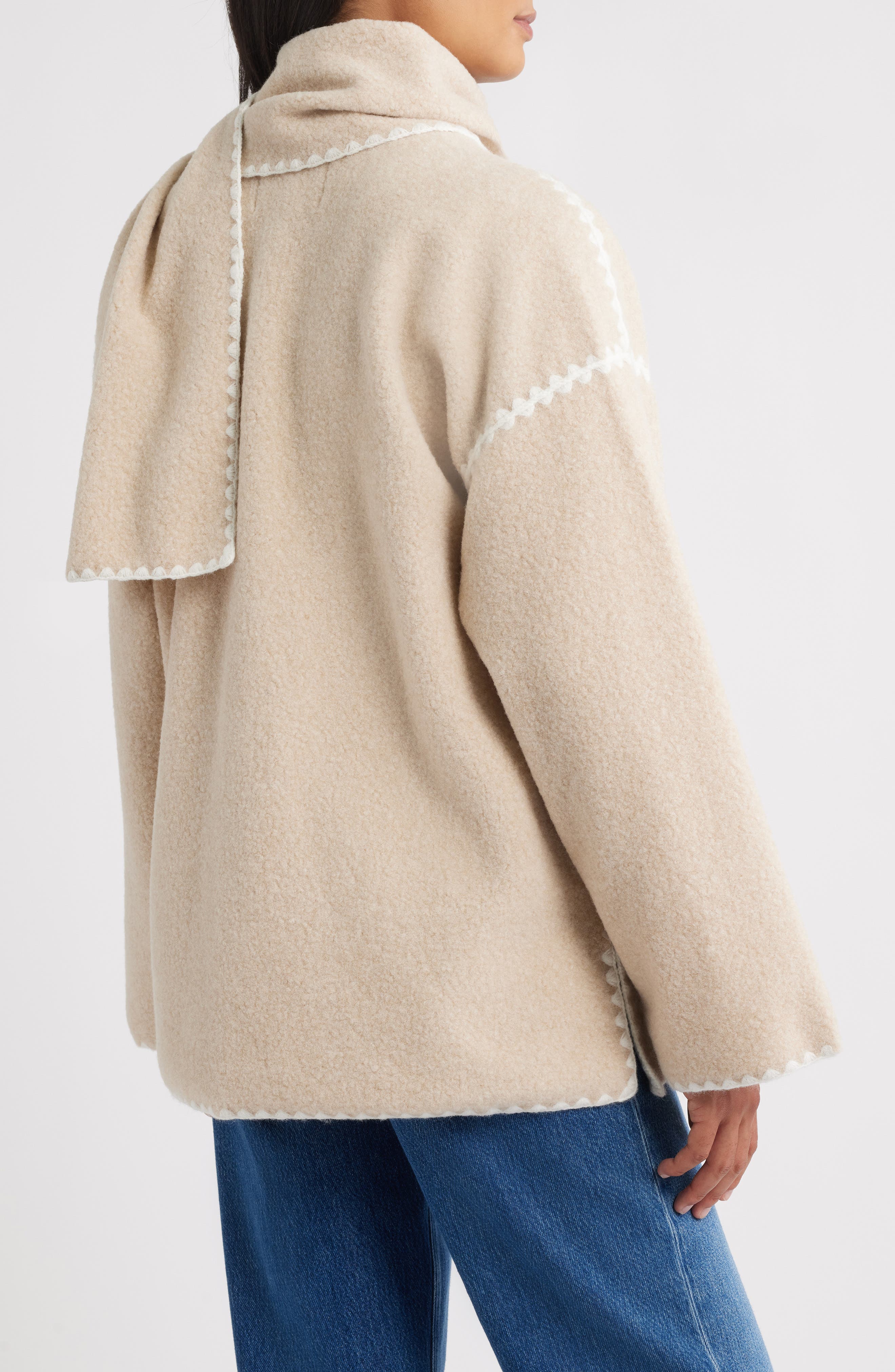 Embroidered Trim Scarf Coat - image 2