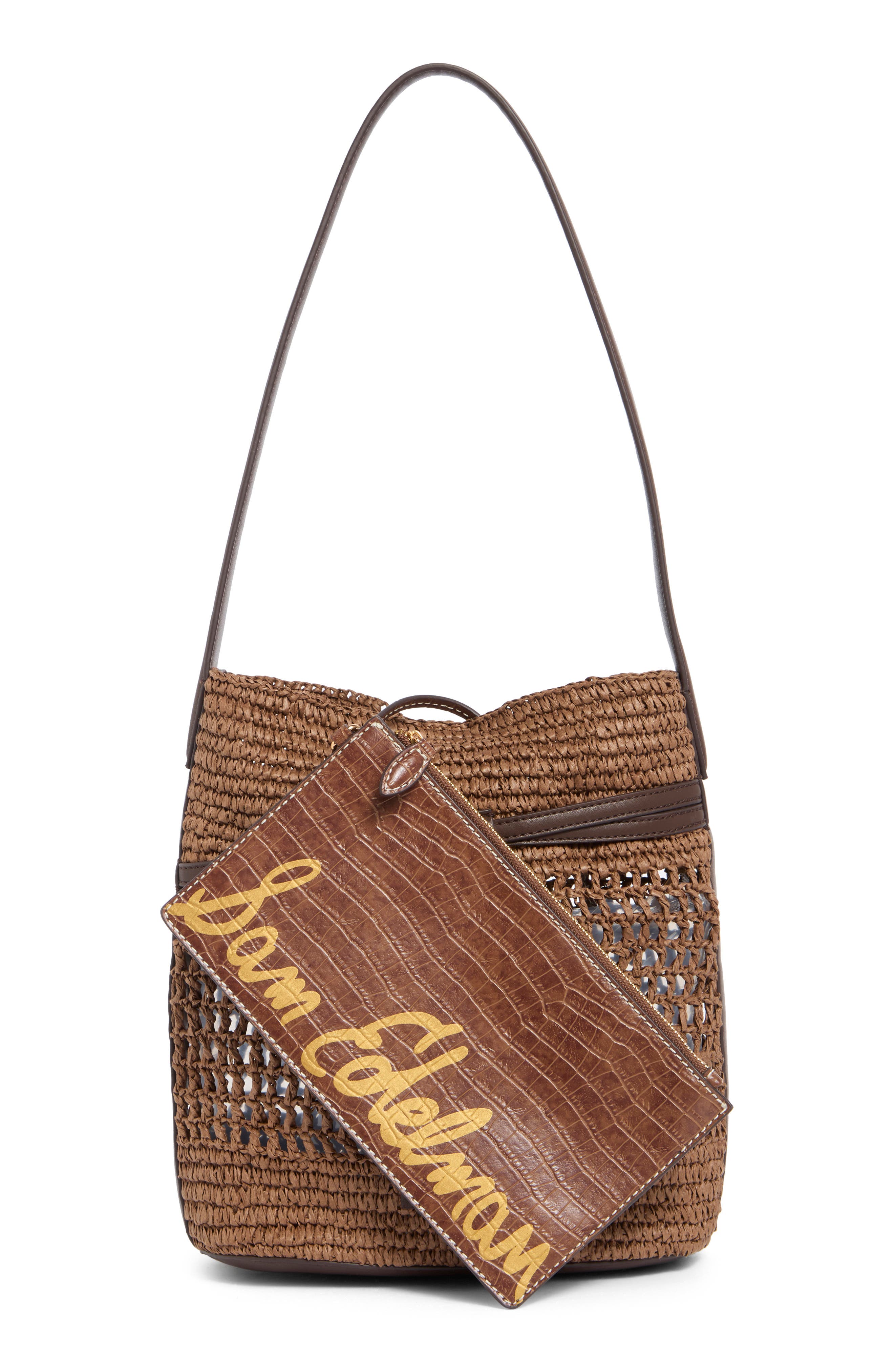 Sam Edelman Bexy Raffia Bucket Bag, Alternate, color, Brown