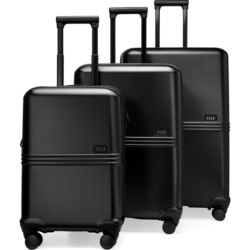 Elle Expedition 3 Piece Expandable Polycarbonate Spinner Luggage Set In Black