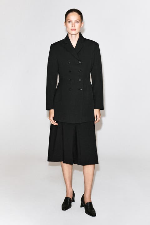 Box-Pleat Wool Midi Skirt