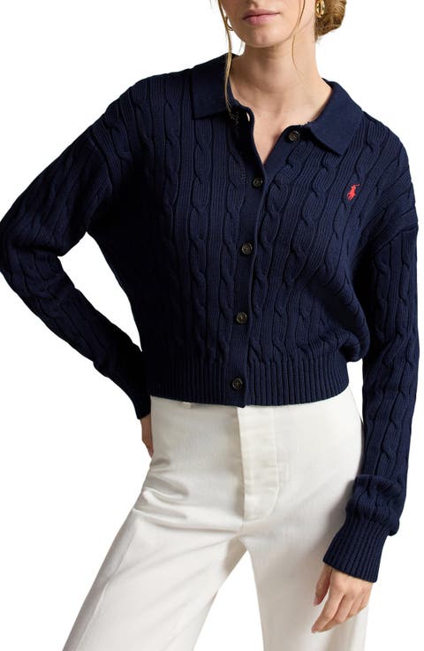 Cable Cotton Polo Collar Cardigan