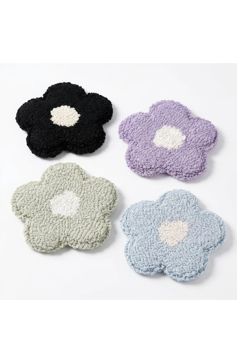 Sip Sip Hooray Cotton Daisy Tufted Mug Rug Coaster Set, Main, color, White