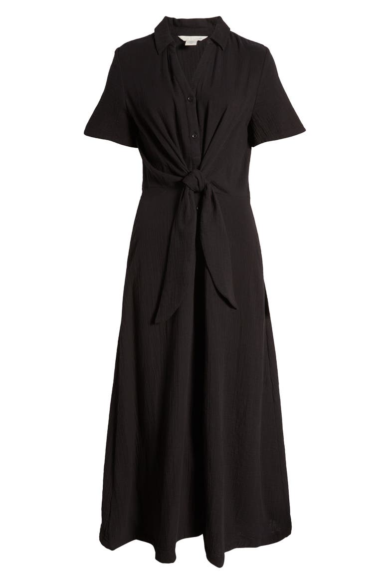Vacation Tie Front Gauze Shirtdress, Alternate, color, BLACK