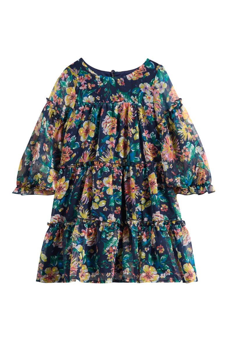 Kids' Floral Mesh Dress, Main, color, TEAL